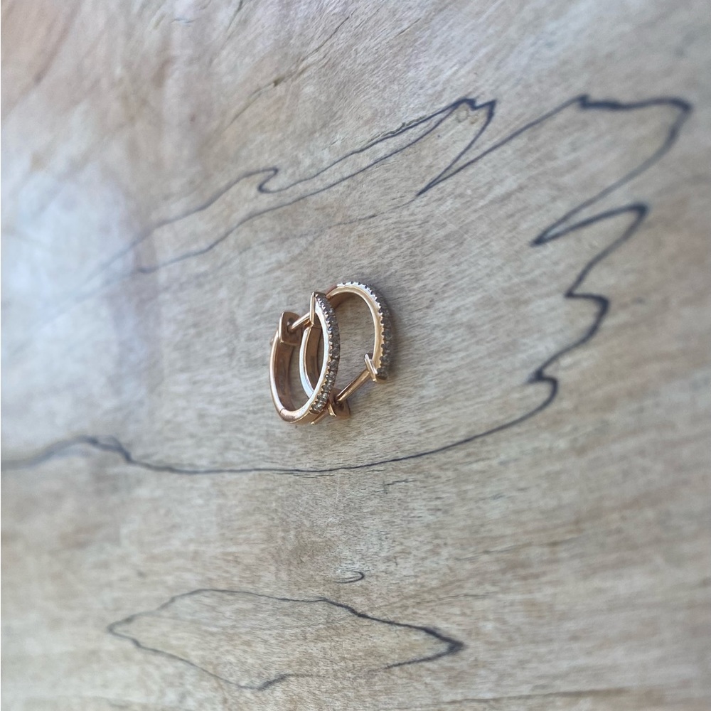 14K Rose Gold Small Diamond Hoops